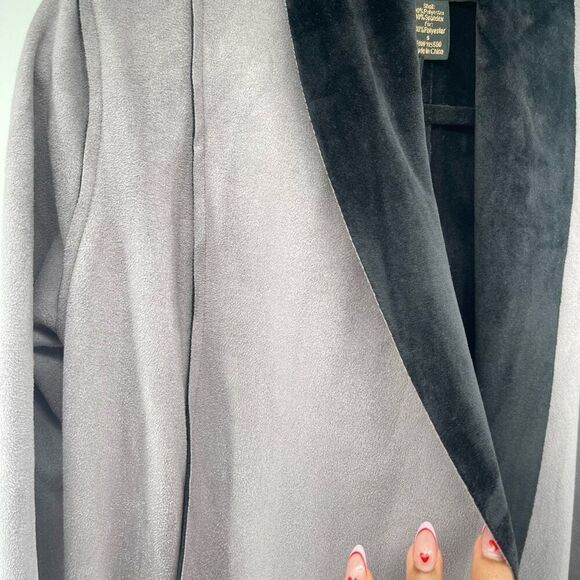 RAIN Women’s Grey Black Faux Suede Waterfall Drape Open Front Jacket Size Small - Picture 10 of 16